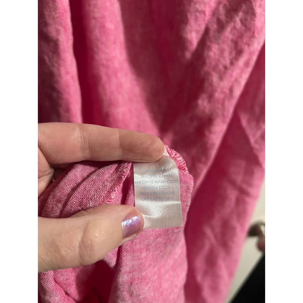 LAKE‎ Milly Pink 100% Linen One Shoulder Midi Dress Long Puff Sleeve Womens M - Picture 4 of 8